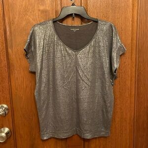 Eileen Fisher Gray Silver Shimmer Linen Jersey Tee XS